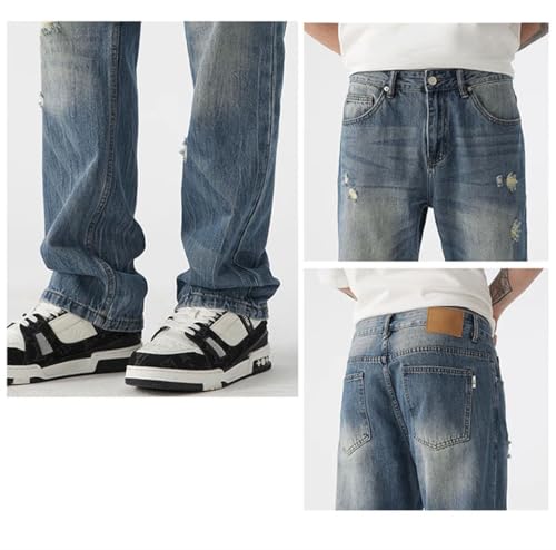 Men's Classic Ripped Jeans High Street Loose Straight Draped Wide Leg Casual Jeans2