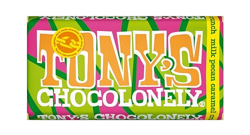 Tonys Chocolonely Milk Chocolate Pecan Crunch Bar - 180g Gift Vegetarian - Belgian Fairtrade Chocolate