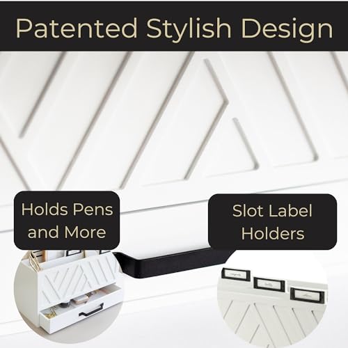 BLU MONACO White Desktop Mail Organizer – Three-Tiered with Gold Label Holders and Drawer – Stylish Mail Holder and Countertop Document Storage for Home or Office