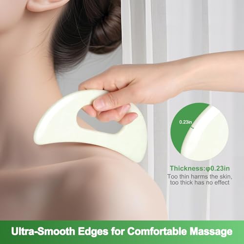 Image of Jade Stone Gua Sha Massage Tool Set Larger Guasha Board with Handle Muscle Scraping Massage Tools Facial Anti Cellulite Spa Acupuncture Tools for Massage, Lymphatic Drainage Valentine's Day Gifts