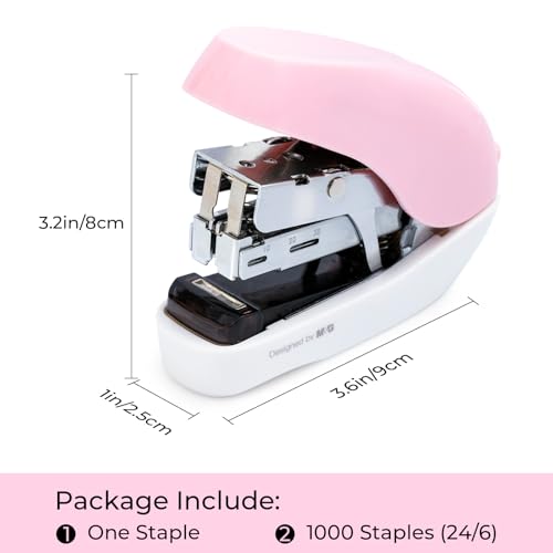 Image of M&G Mini Stapler with Staples, Small Pink Effortless Stapler Set, 20 Sheet Capacity, One Finger, 1000 Standard Staples, Office staplers for Desk, Easy to Load