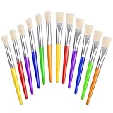 Joyooss Kids Paint Brushes, 12 Pcs Round/Flat Large, Easy to Clean & Grip Washable No Shed Hog Bristle for Watercolor, Acrylic, Gouache