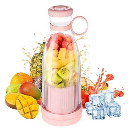 Portable Juicer, Fashion Portable Blender for Shakes and Smoothies, Portable Juicer Blender Bottle, Powerful Mini Blender with USB for Travel, Outdoor, Gym, Office (Pink)