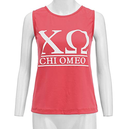 Iyyvv Fashion Womens O-Neck Letter Printing Sleeveless Vest Blouse Loose Tank Tops Red #TOP2