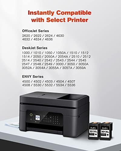 ejet XL High Yield 301XL Remanufactured Ink Cartridge Replacement for HP 301XL for Deskjet 1000 1010 1050 1510 1512 2050 2050A 2510 2540 3050 Envy 4500 4502 4503 5530 5532 2620 (2-Black)