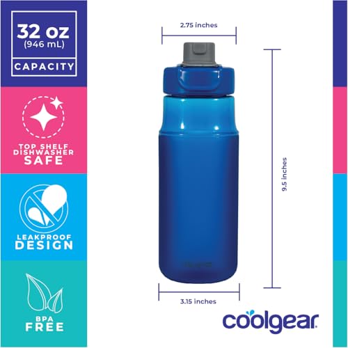 COOL GEAR 32 oz Tritan TRAVERSE Bottle with Chugger Lid - Black