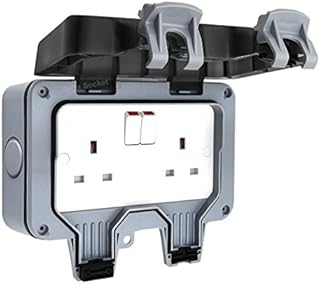 Double Waterproof Outdoor 13Amp Storm Switched 2 Gang Socket IP66 Outside Use