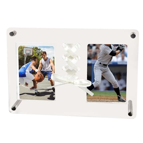 ETUCYNG Cadre Acrylique, 19.6x13.5 cm Porte-Photo Autoportant, Bloc Acrylique Sans Cadre Double Face à 2 Fentes Design Ruban Classeur de Souvenir Transparent, Pour Lui et Elle, Cadeau Couple,