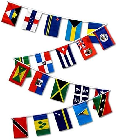 4Less 30ft String Flag Set of 20 Caribbean Country Flags Multicolor