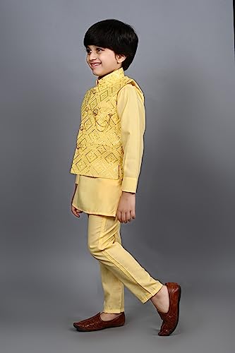Image of AHHAAAA Kids Indian Ethnic Cotton Blend Sequin Waistcoat Kurta and Pyjama for Boys 8107