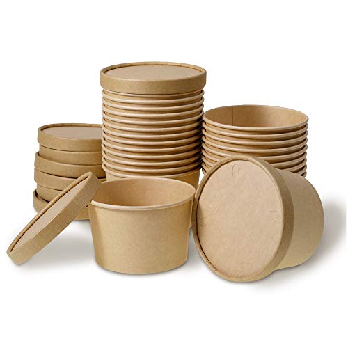 Paper Ice Cream Cups with Lids, 25-Pack 16-Oz Pint Soup Cups with Lids, Disposable Pint Ice Cream Containers, 16-Ounce, Kraft Brown Paper Ice Cream Cups with Lids, 25-Pack 16-Oz Pint Soup Cups with Lids, Disposable Pint Ice Cream Containers, 16-Ounce, Kraft Brown