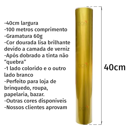 Papel De Presente rolo Bobina Couche 40cmx100m (DOURADO)