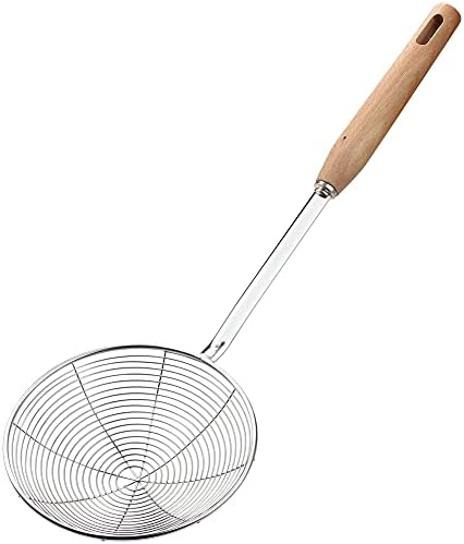 Spider Strainer, Cooking Spider, 5.3 Inch Spider Strainer Skimmer, Strainer with Wood Handle, Fryer Scoop Strainers for Kitchen Pasta Strainer Slotted Spoon Wire Strainer Ladle for Cooking