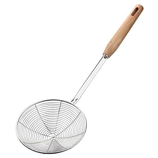 IQCWOOD Spider Strainer Skimmer with Wood Handle - 5.5 Inch Fryer Scoop for Cooking and Frying, Kitchen Utensils Pasta Strainer Spoon
