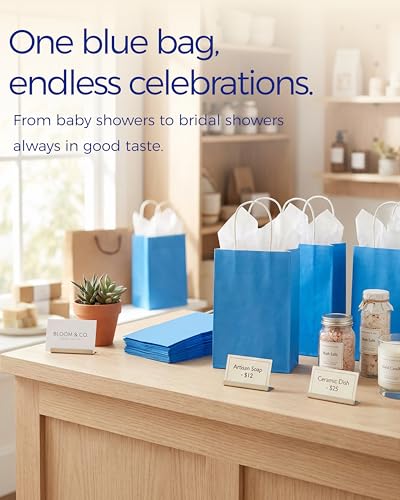 Image of SUNCOLOR 24-Pack Blue Gift Bags with Handles, 8 inch Goodie Bags for Party Favors, Baby Showers, Birthdays