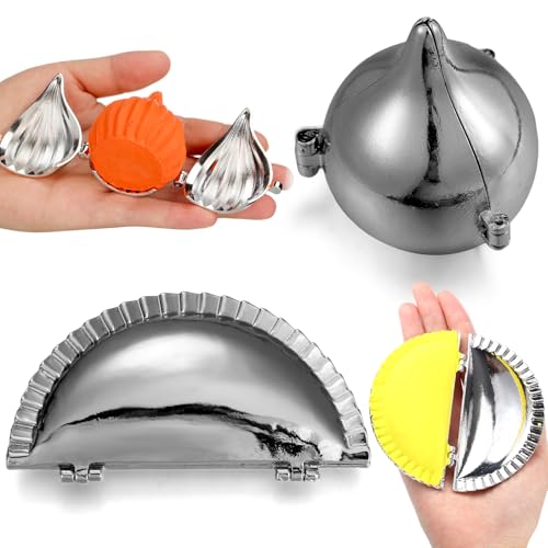 SiliFine 2 Pcs Modak Mould Maker Mold Gujiya Maker Metal Fold Mould Indian Return Gifts for Pooja Ganpati Diwali Dasra(1.97inch 3.94inch Modak &gujiya)