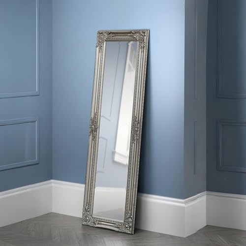 Julian Bowen Palais Mirror Full Length – Antique Grey Wooden Wall Mounted Glass Full Body Mirror, 130cm x 40cm, for Bedroom, Living Room & Dressing Room – Pewter