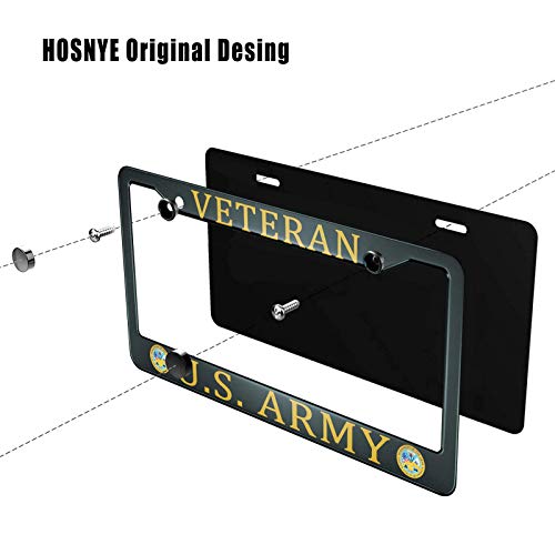 Hosnye Veteran U.s. Army License Plate Frame America Military Badge Metal License Plate Cover Front Plates Frames Car Tag Frame For Women Men Us Vehicles Standard #TOP2