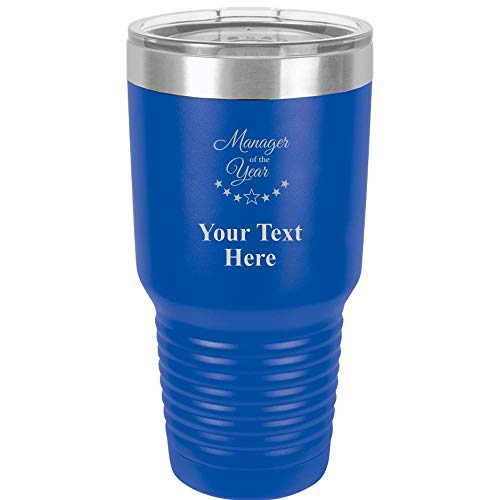 Manager Of The Year Travel 30oz Royal Blue Stainless Steel Vacuum Insulated Hot/Cold Tumbler with Clear Lid - Great Customizable Gift For Any Special Event. BPA Free Prime
