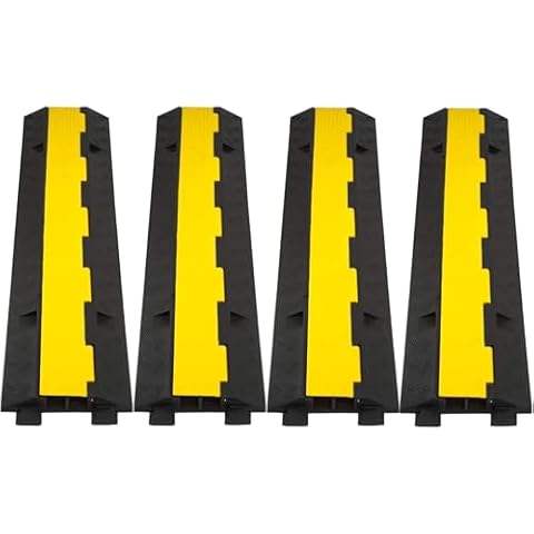 CXRCY Cable Ramp 4 Pack 2 Channel 11000lbs axle Capacity Floor Cable Cord Protector, Black & Yellow Speed Bumps Hose Protector Ramps for Wire/Hose/Pipe Hider Driveway &Outdoor 40x10x2 inch(L x W x H) Cover