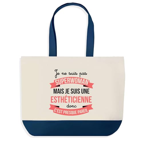 Sac de shopping bleu Planetee pour esthéticienne en coton grand format de course