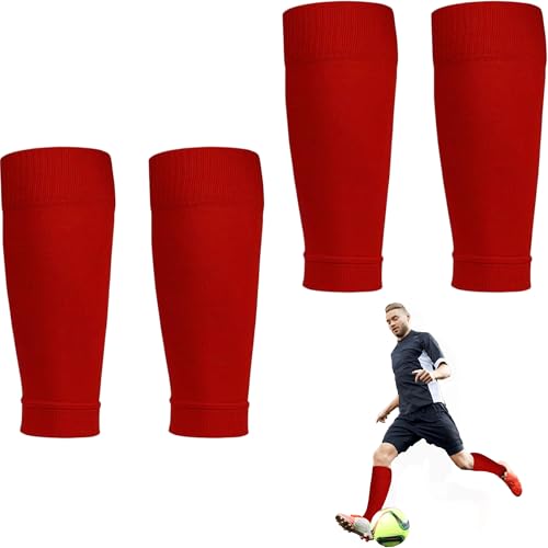 Bansusu 2 Pairs Football Sock Sleeves Red Elastic Football Sleeves Universal Size Breathable for Football Running Training Kids Boys Aged 6-12