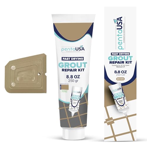 PentaUSA Blanqueador de Juntas - Juntas Azulejos, Kit de Reparación de Juntas, Reparación de Escapadas, Lechada Tubo, Reparación y Renovación, Mortero Azulejos - Con Espatula - 250g (Marrón)