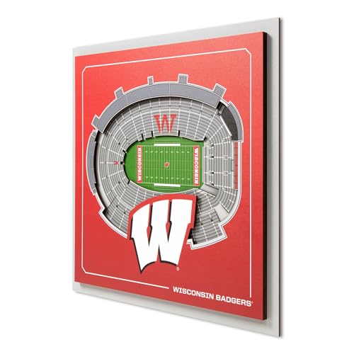 YouTheFan Officially-licensed NCAA Wisconsin Badgers Stadium Series 3D Wall Art - multi-layer team stadium replica, detailed sports fan gift, indoor decor