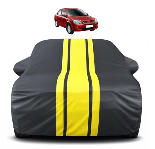 Image of Auto Hub Car Cover Compatible with Ford Ikon with Mirror Pocket, Soft Cotton Lining, Ikon Car Cover Waterproof - Yellow-Black