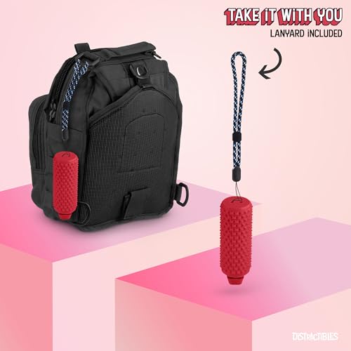 Image of Sensory Roller Fidget with Clicker, Tactile Spikes for Anxiety, Stress Relief, Pain Stim, Autism & Over Stimulation with Lanyard (RED)