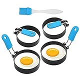 Egg Rings For Frying Eggs and English Muffin,4 Pack of 3'Griddle Egg Ring with Anti-scald Handle(Oil Brush Included),Nonstick Egg Mold for Camping Breakfast Sandwich Burger(Blue)