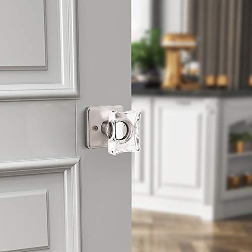 Gobrico Square Crystal Passage Door Knob In Brushed Nickel Interior Keyless Door Lock For Hall/Closet,Reversible For Right/Left Handed Door,1 Pack #TOP3