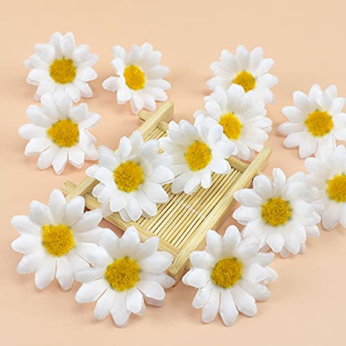 Artificial Daisy Heads 100Pcs Fake Daisy Petals Gerbera Daisy Flowers Head For Diy Garland Craft Birthday Wedding Party Easter Bonnet Home Decoration White #TOP5