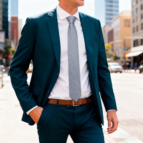 Image of Barry.Wang Skinny Ties for Men Wool Blend Herringbone Necktie with Tie Clip | Tie and Tie Clip Set, Cashmere Wool Stripe, 2.76 x 63 Inches, Extra Long Slim, Wedding Work Party Classic