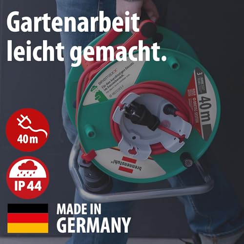 Brennenstuhl Garant G Bretec IP44 Gartenkabeltrommel (Kabeltrommel für Rasenmäher mit 38+2m Kabel in rot, Spezialkunststoff, kurzfristiger Einsatz im Außenbereich, Made in Germany)