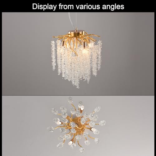 Gjlulqi Crystal Tree Branch Chandelier Gold Roud Raindrop Pendant Light Tassel Ceiling Hanging Light Fixtures for Bedroom Living Room Dining Room Entryway Dia 30cm by Gjlulqi - Image 2