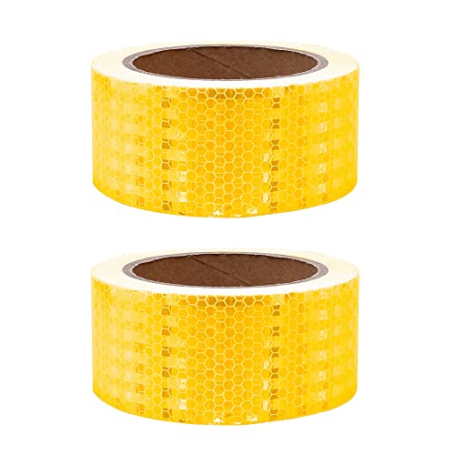 2 Rolls Reflective Tape, 5cm x 9m Waterproof Outdoor Self-Adhesive Safety Tape High Visibility Reflector Warning Tape (Yellow)