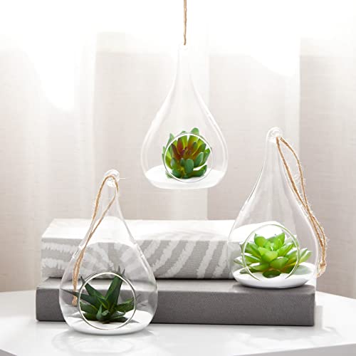 5-Pack Hanging Glass Terrarium Containers For Air Plants, Succulent Planter Vase Hangers For Home Decoration, Teardrop Tealight Ornaments, Candle Holder, Unique Decor, Centerpiece (3X5.5 In) #TOP1