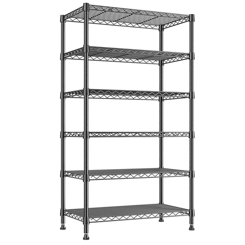 REIBII 6-Tier Metal Shelving Unit Storage Shelves, Sturdy Wire Shelving Adjustable Deep Pantry Shelves Load 800LBS Dorm Storage Shelves for Kitchen Pantry Closet,13.8\" D x 21.5\" W x 70.5\" H