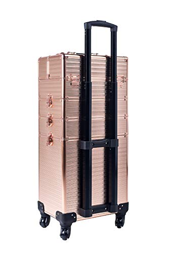 Rolling Train Case 4-in-1 Portable Makeup Train Case Professional Cosmetic Organizer Makeup Traveling case Trolley Cart Trunk(Rose Gold)