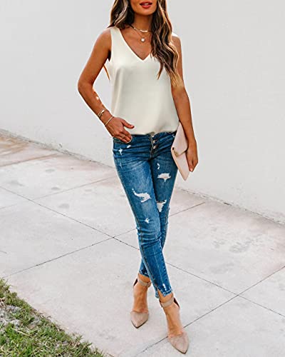 Alice Co Women's Casual V Neck Sleeveless Chiffon Layered Tank Tops White Xl #TOP13