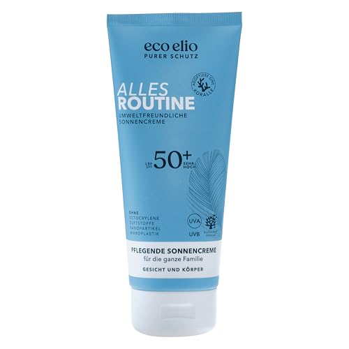 eco elio LSF 50+ nachhaltige Sonnencreme 200ml Alles Routine I Ohne Octocrylene & Mikroplastik I Gesichtsunterstützung I Reisegröße I Körpersonnencreme 50+
