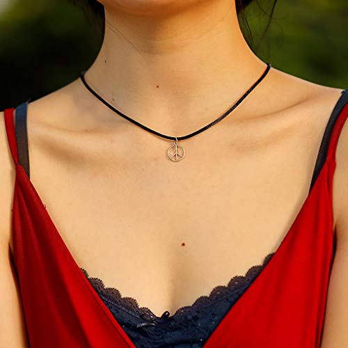 Olbye Peace Necklace Choker Leather Silver Choker Necklace For Women And Teen Girls Boho Jewelry Necklace Silver (Geometric) #TOP2