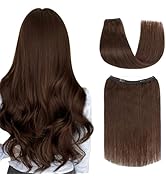 Halo Hair Extensions Real Human Hair, S-noilite Hair Halo Extensions for Women 16inch Dark Brown ...