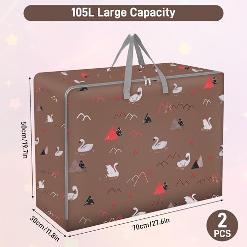 Fentar 2 Stück Aufbewahrungstasche Groß, 105L Aufbewahrungstasche mit Reißverschluss, 600D Oxford Storage Bag, Wasserdicht Umzugstaschen mit Handgriff, Aufbewahrungstasche für Bettdecken und Bettzeug