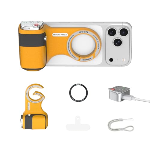 Image of Upgraded Mag-Safe Magnetic Camera Handle Grip with Extended Magnetic Phone Mount with Carabiner & Thumb Rest, Detachable Rechargeable Shutter Remote Compatible with iPhone Pro Max for Video Calls /TK