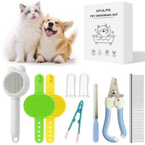 8-Piece Cat Grooming Kit – Includes Cat Brush, Nail Clippers & File, Flea Comb for Cats, Pets Toothbrush, Silicone Scrubber & Tear Stain Brush – Pet Cleaning & Care Set