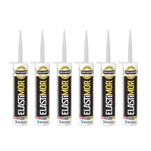 ELASTIMOR Mortero Sellador, Cemento Express, Impermeable, para encintados, llagueados, sellados, rejunteados, reparaciones, Tubo 310 ml x6