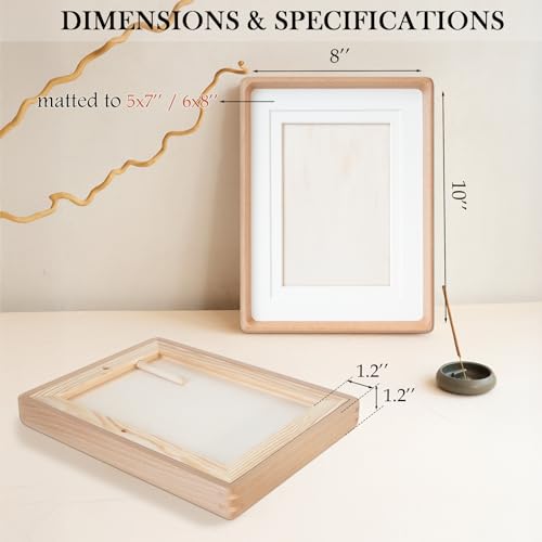 LAUBO2 Wooden 8x10 Picture Frame Matted to 6x8 / 5x7, Natural Beech Wood Photo Frame White, Pine Wood Back Panel by LAUBO2 - Image 2