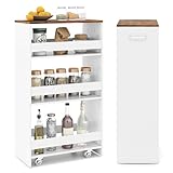 COSTWAY Nischenwagen 25cm breit, 4 Etagen Küchenwagen schmal, Nischenregal auf Rollen, Servierwagen mit Griff & Geländern, Badregal Holz, für Küche, Badezimmer, 47,5 x 25 x 80,5 cm (Weiß)